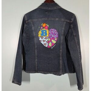 Brighton Embroidered Denim Jacket – Live a Little – Women's M – Large Heart